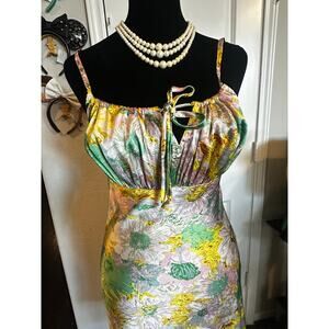 Dizzy Lizzy Los Angeles Floral Milkmaid Midi Dress Green Pink Size S